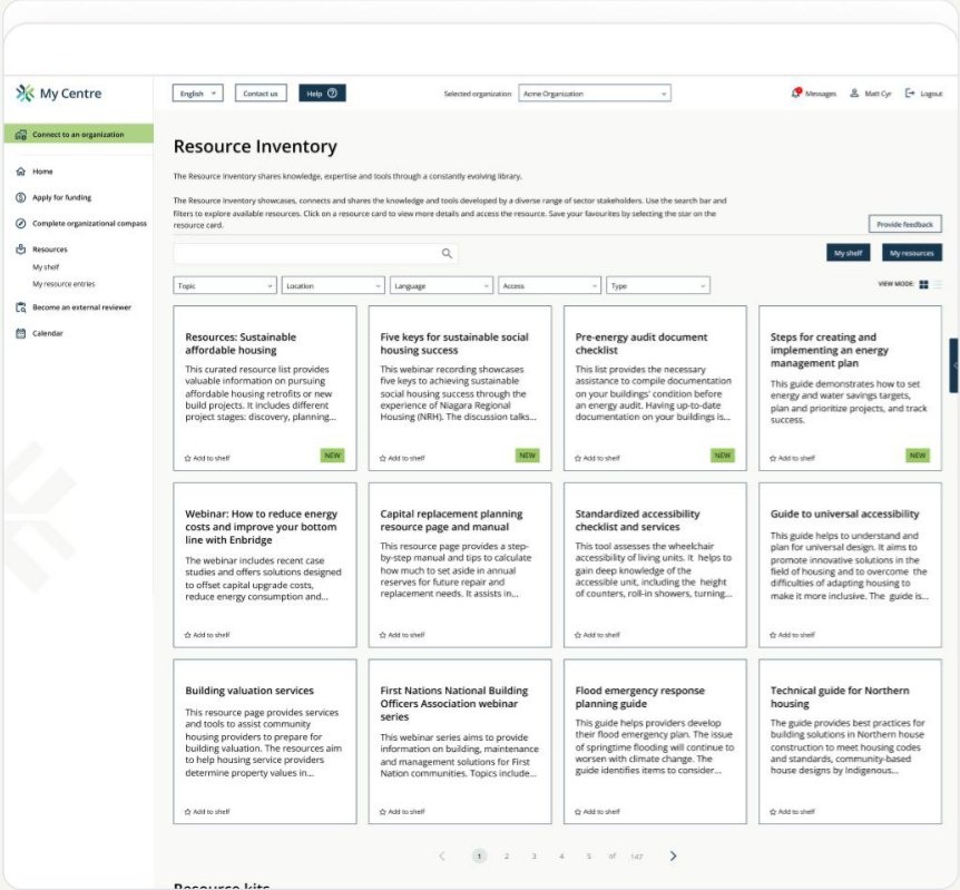 Podstrona Resource Inventory z kartami zasobów